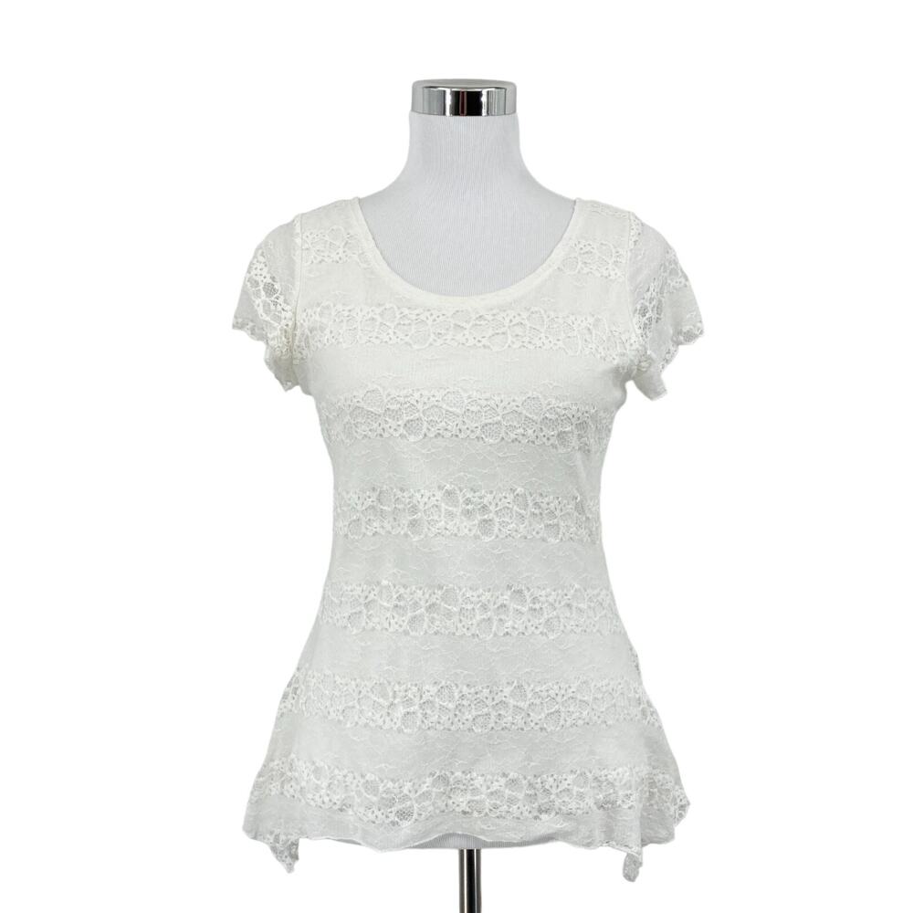 Vintage Shannon Ford Blouse Top Womens Small White Lace Overlay Stretchy Lined